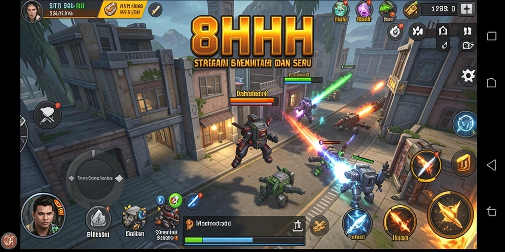 Screenshot utama gameplay 8HHH yang menunjukkan pertarungan strategi seru.