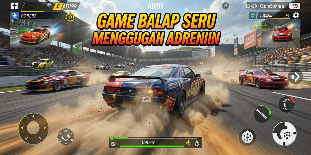 Gameplay seru ADI99 dengan mobil balap yang melaju kencang.
