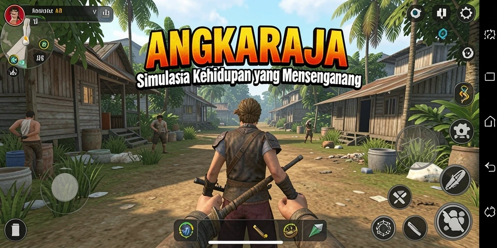 Screenshot gameplay ANGKARAJA yang menampilkan interaksi karakter.