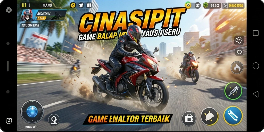 Screenshot utama CINASIPIT menampilkan aksi seru balapan motor.