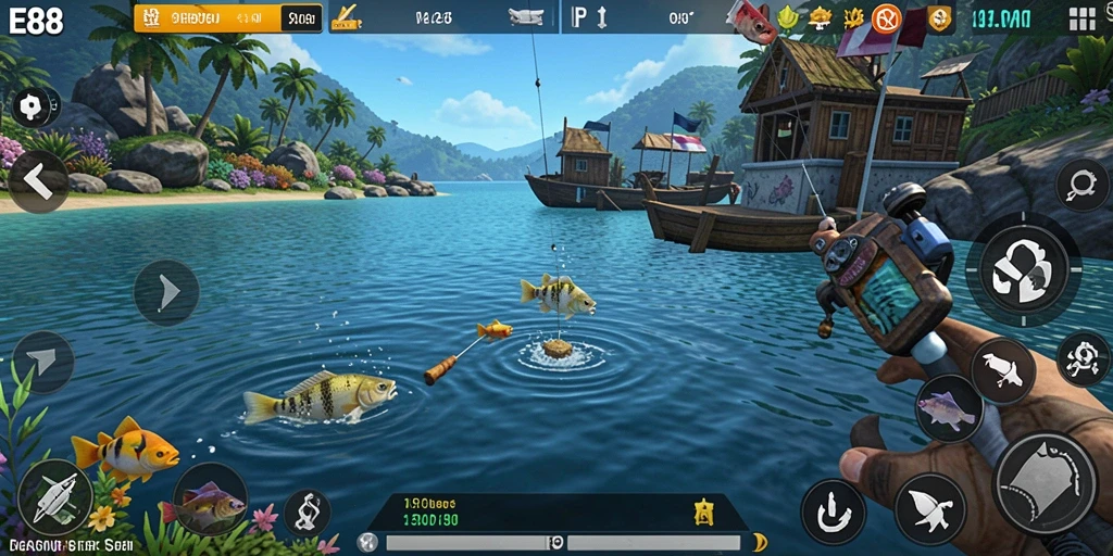 Tampilan grafis menakjubkan dalam gameplay E88 saat memancing.