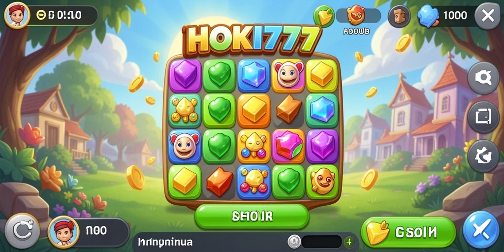 Screenshot HOKI777 menampilkan gameplay seru Match-3 penuh warna.