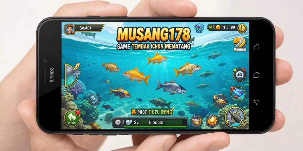Screenshot gameplay MUSANG178 menampilkan aksi seru menembak ikan.