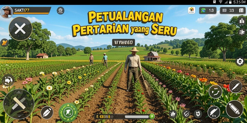 Tampilan gameplay SAKTI77 dengan ladang yang hijau dan subur.