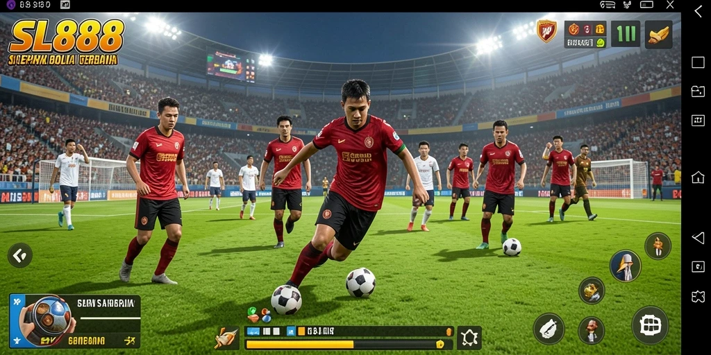 Tampilan gameplay seru di SL888 dengan pertandingan sepak bola yang mendebarkan.